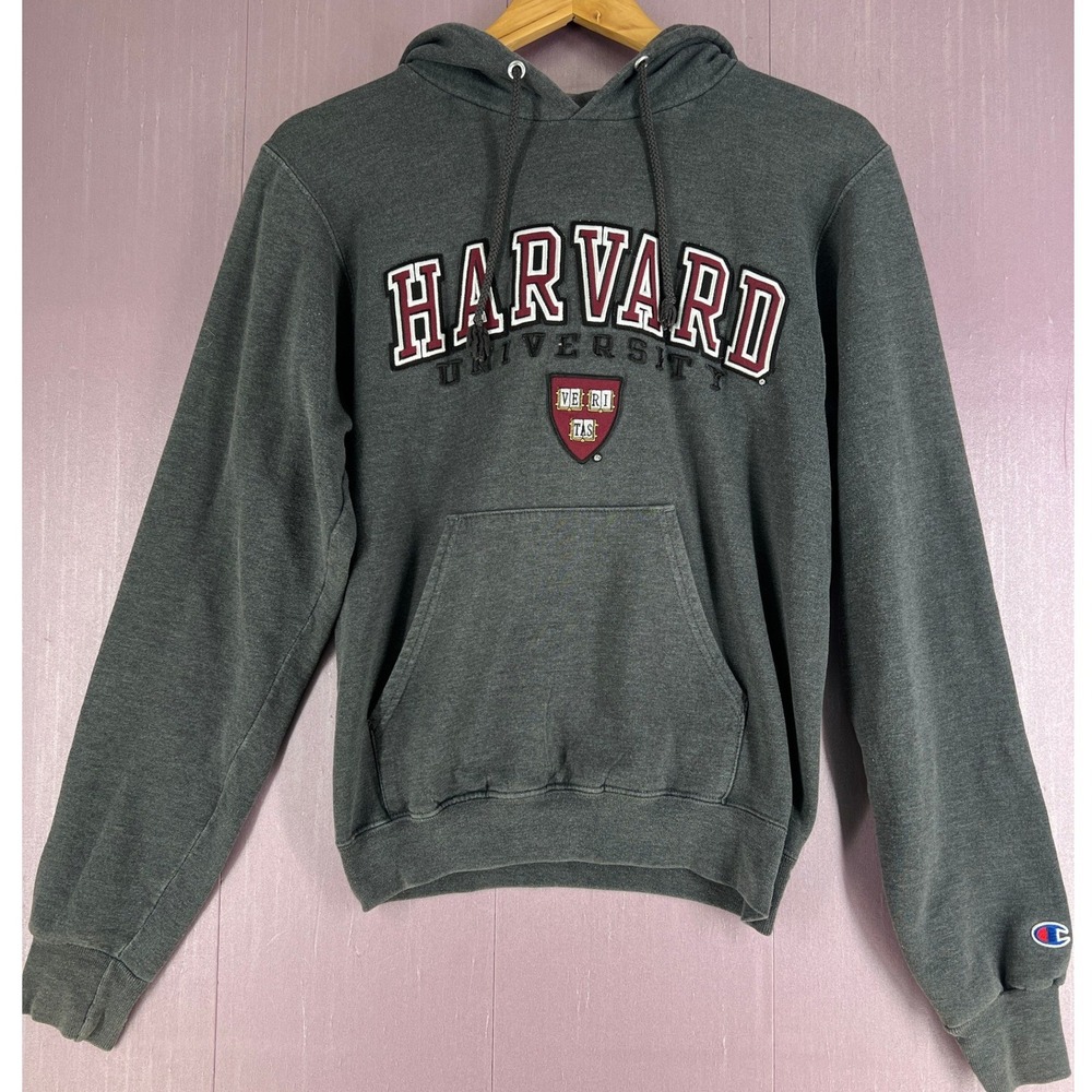 Champion Eco Harvard University Hoodie Gray Embroidered Sweatshirt XS